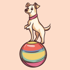 The Circus Dog Playing and Standing on the Ball vector illustration 