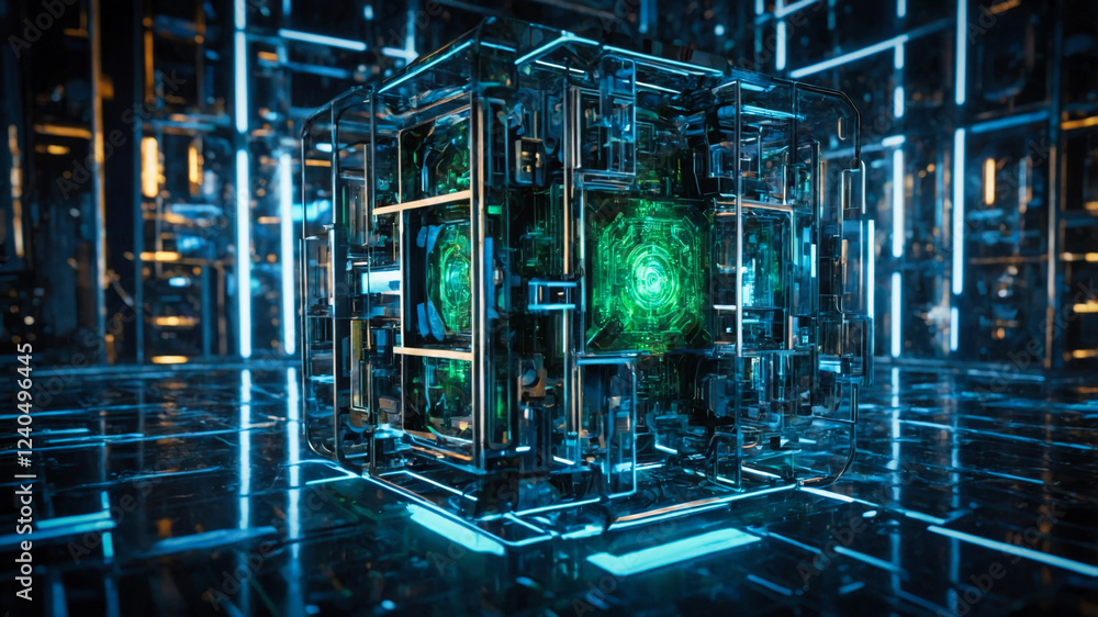 Poster technology abstract digital cube. generic advanced technology concept.