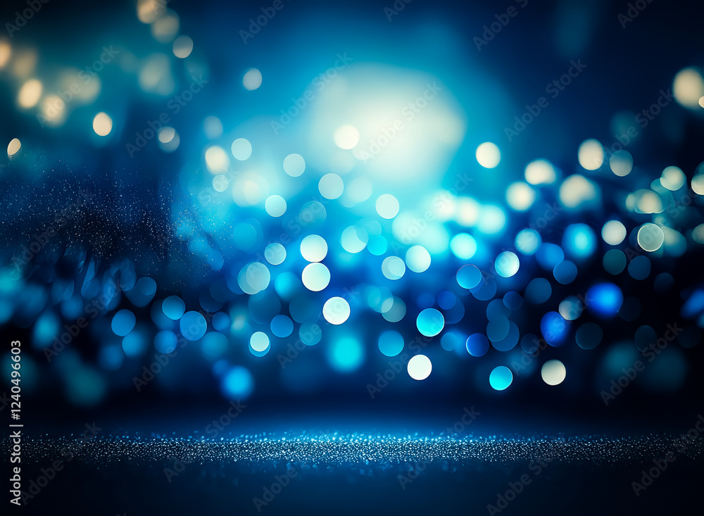Fototapete abstract dark blue background with blurred bokeh lights, creating a dreamy, ethereal atmosphere. a s