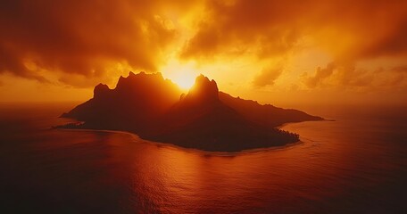 Fiery Sunset Over Dramatic Island Mountainscape