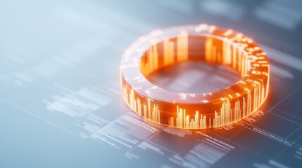 Futuristic Financial Visualization Neon Circular Graph with Digital Data and Paper Documents Cutting-edge Business Analysis and Financial Planning for Corporate Innovation