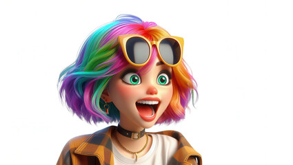 Naklejka premium Colorful animated character expressing joy in studio setting with vibrant background