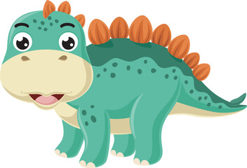 Cartoon little stegosaurus on white background