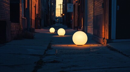 Light balls casting a glow on quiet, empty streets