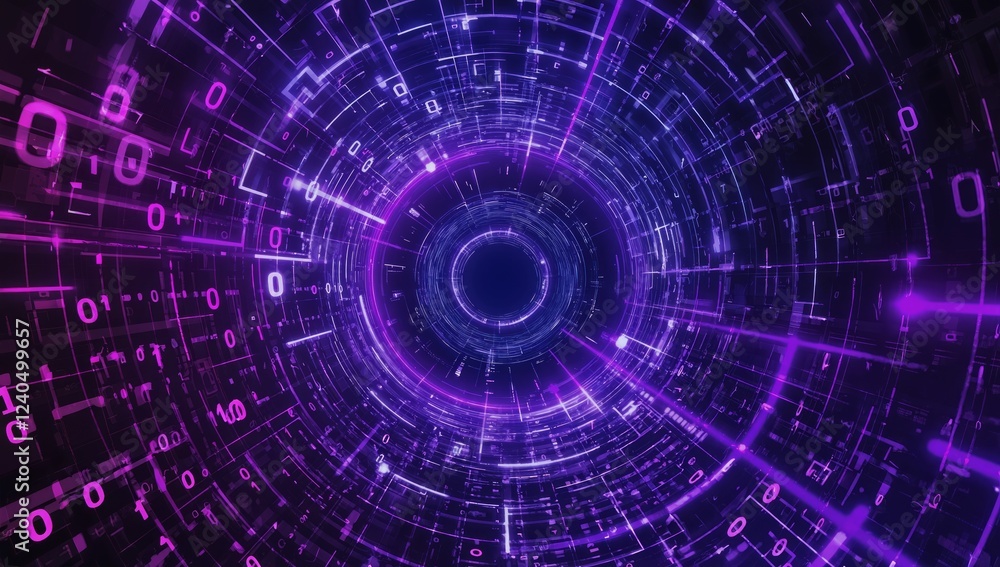 Aufkleber digital tunnel, binary code, data flow, futuristic background, tech concept