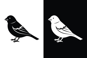 Minimalist Finch Silhouette Vector Icon in Black & White