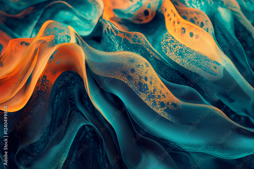 Poster abstract wallpaper featuring vibrant teal and orange colors with dynamic shapes and intricate textur