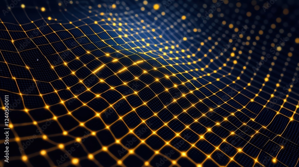 Poster abstract glowing network grid with a dark blue background