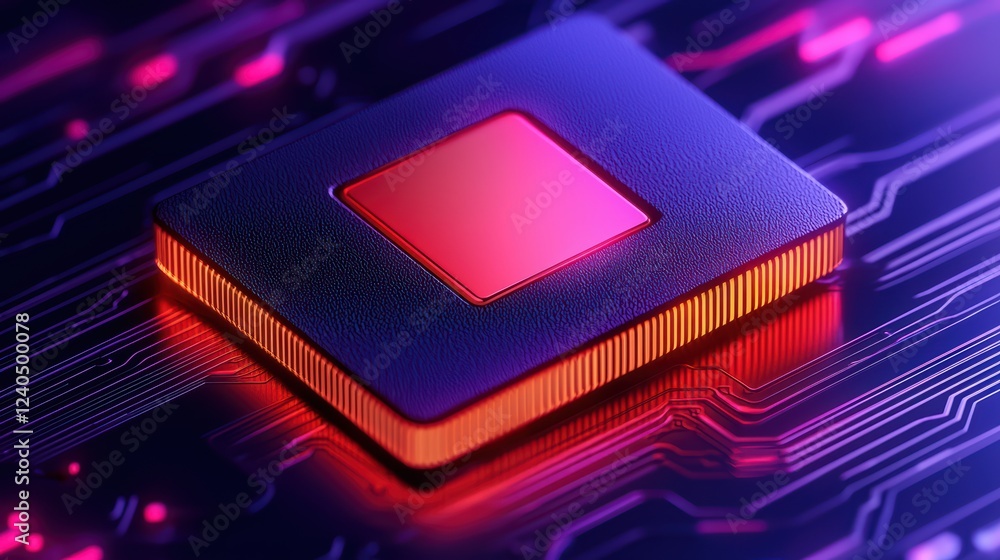 Poster futuristic microprocessor on brightly colored circuit board