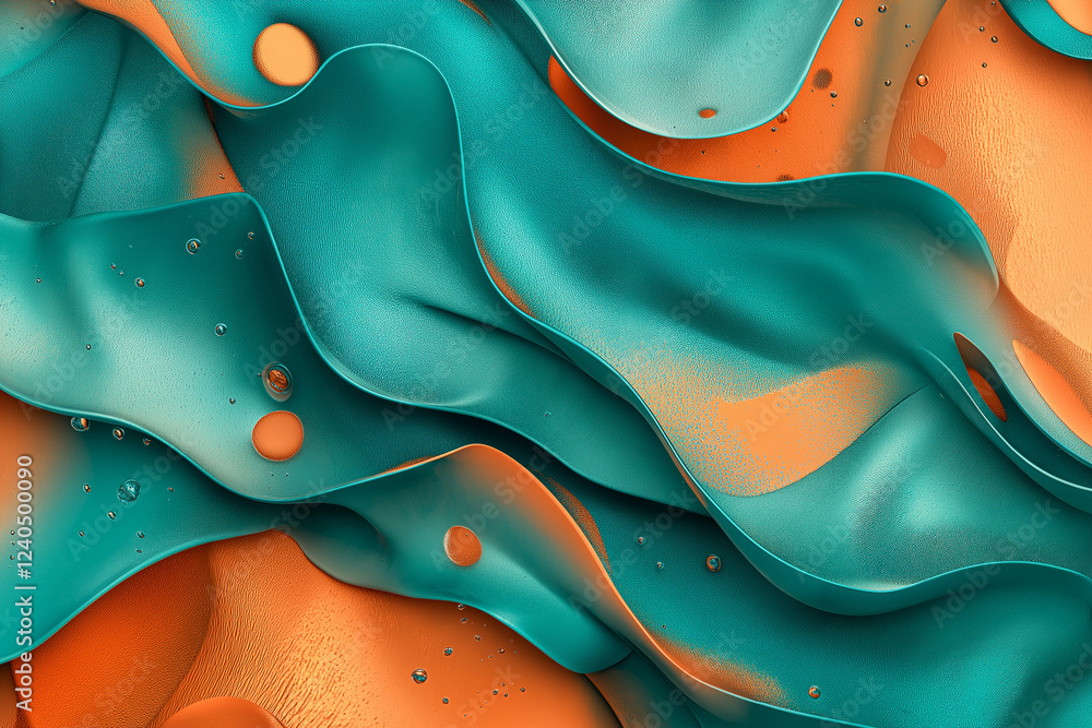 Poster abstract wallpaper featuring vibrant teal and orange colors with dynamic shapes and intricate textur
