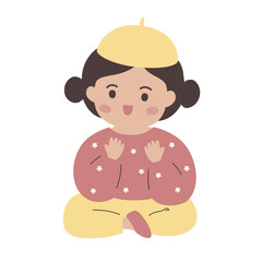 Colorful vector illustration of a cute girl with a yellow hat, kids, young students, kindergarten, children