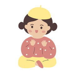 Colorful vector illustration of a cute girl with a yellow hat, kids, young students, kindergarten,...