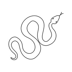 Snake in doodle style. Snake hand drawn line art. Universal design, vector illustration isolated on white background