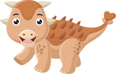 Cartoon little ankylosaurus on white background