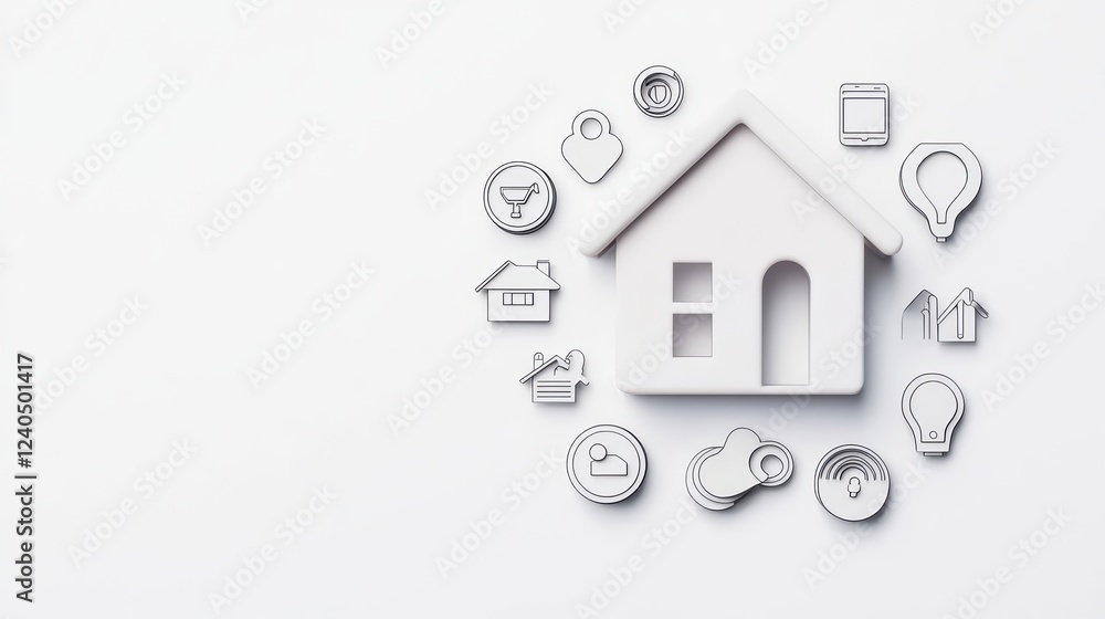 Poster minimalistic home concept with icons of smart technology and features