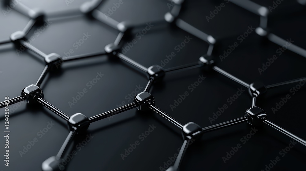 Poster abstract close-up of a black hexagonal structure on dark background