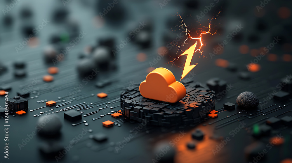 Poster digital lightning strikes cloud server high-tech data environment abstract visualization futuristic 