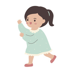 Colorful vector illustration of a cute girl in a dress, kids, young students, kindergarten, children 