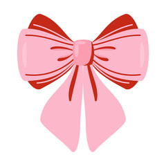 A pink and red ribbon bow on white background.
