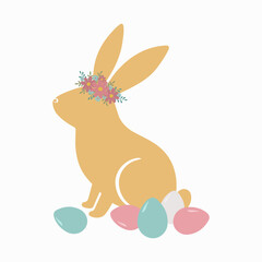 rabbit in a wreath and easter eggs
