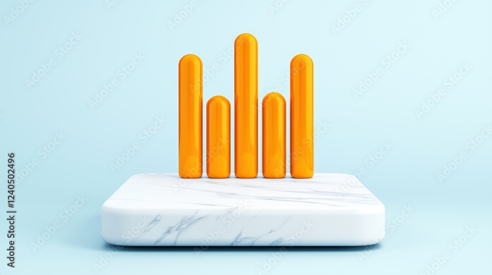 Poster abstract data chart with vibrant orange bars on marble base