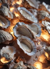 Softly glowing oyster shells in a dreamy abstract background, texture, dreamy, ethereal