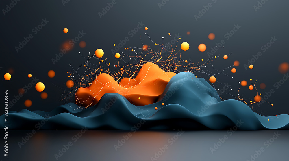 Poster dynamic electric patterns rippling across a glow abstract art installation modern gallery vibrant en