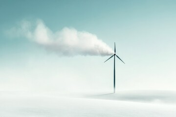 Wind turbine serene sky in snowy field, emphasizing clean energy