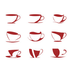 Coffee Cup Vector Icon Set Design, Set of red and white coffee cups vector illustration 