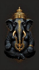 Elegant Minimalist Black and Gold Lord Ganesha Line Art for Home Decor