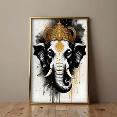 Elegant Minimalist Black and Gold Lord Ganesha Line Art for Home Decor