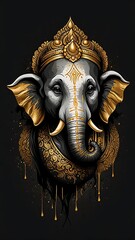 Elegant Minimalist Black and Gold Lord Ganesha Line Art for Home Decor
