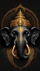 Elegant Minimalist Black and Gold Lord Ganesha Line Art for Home Decor