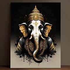 Elegant Minimalist Black and Gold Lord Ganesha Line Art for Home Decor
