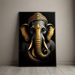 Elegant Minimalist Black and Gold Lord Ganesha Line Art for Home Decor