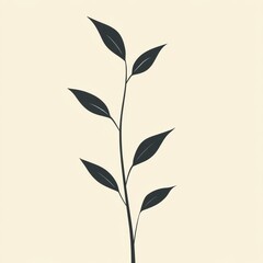 Minimalist Black Branch With Several Leaves