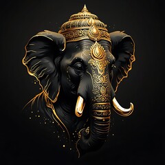 Elegant Minimalist Black and Gold Lord Ganesha Line Art for Home Decor