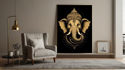 Elegant Minimalist Black and Gold Lord Ganesha Line Art for Home Decor