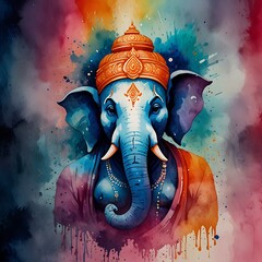 Abstract Watercolor Lord Ganesha Painting – Vibrant Spiritual Artwork