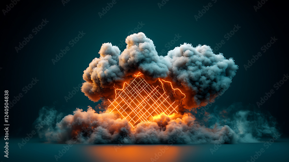 Poster electrifying cloud formations overlapping with glowing patterns digital art dark background surreal 