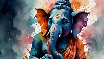 Abstract Watercolor Lord Ganesha Painting – Vibrant Spiritual Artwork