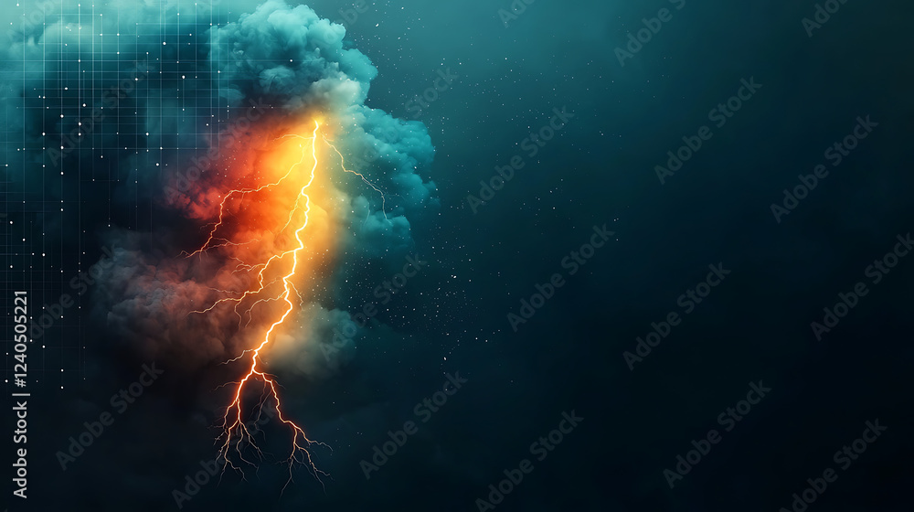 Poster electrifying lightning storm surging through digital clouds abstract art dark atmospheric setting dr