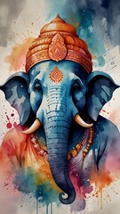 Abstract Watercolor Lord Ganesha Painting – Vibrant Spiritual Artwork