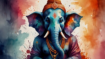Abstract Watercolor Lord Ganesha Painting – Vibrant Spiritual Artwork