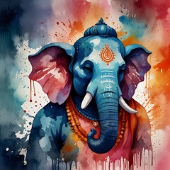 Abstract Watercolor Lord Ganesha Painting – Vibrant Spiritual Artwork