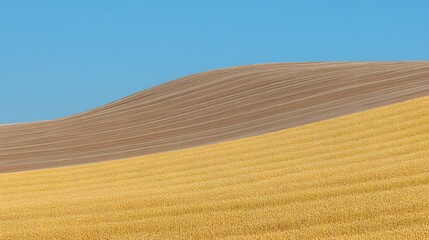 Abstract Landscape Photography Golden Wheat Field and Brown Soil Hill
