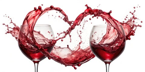 Fototapeta premium Abstract Heart Splash with Two Glasses of Red Wine, unique wall art, liquid movement