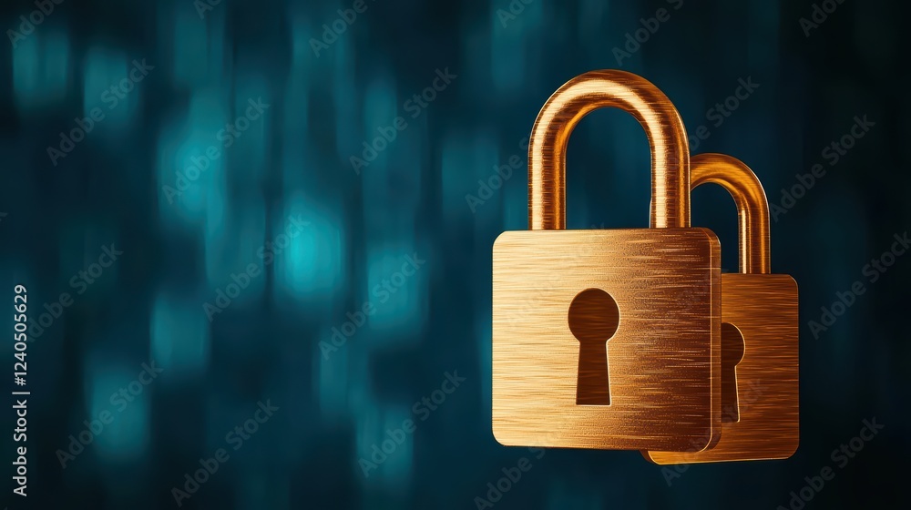 Poster two golden padlocks with digital background representing security