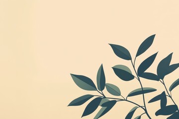 Elegant Green Leaves on a Beige Background