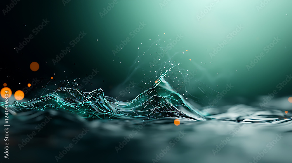 Poster pulsing energy fields in a vast abad digital wave patterns abstract art tranquil environment close-u
